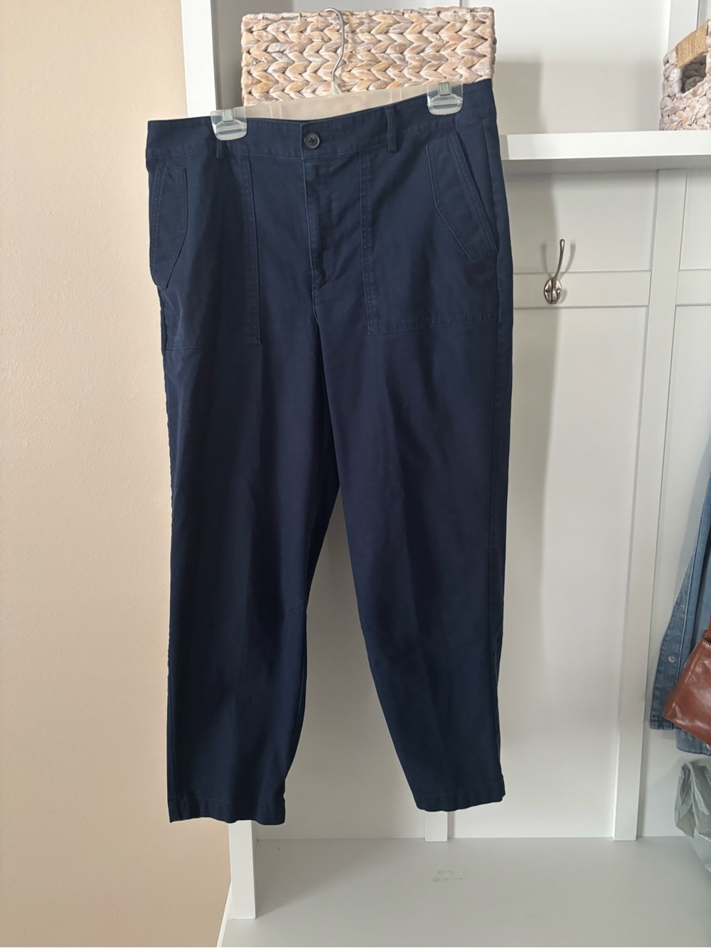 LOFT Navy Straight-Leg Cotton Blend Pants